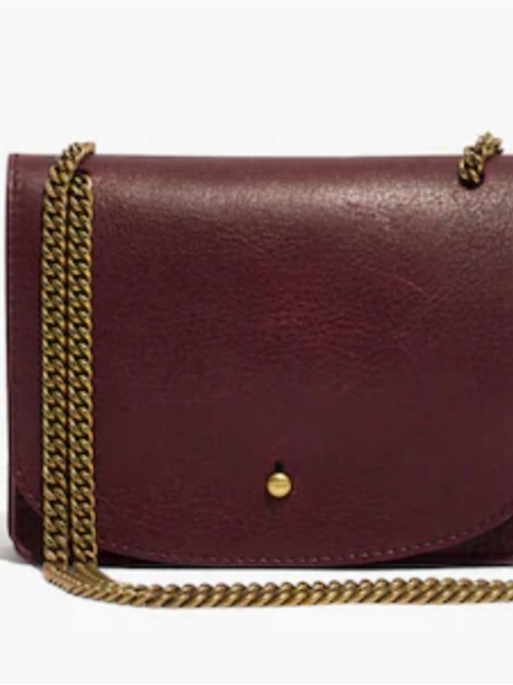 Madewell Leather Crossbody Bag in Deep Burgundy with Gold Chain